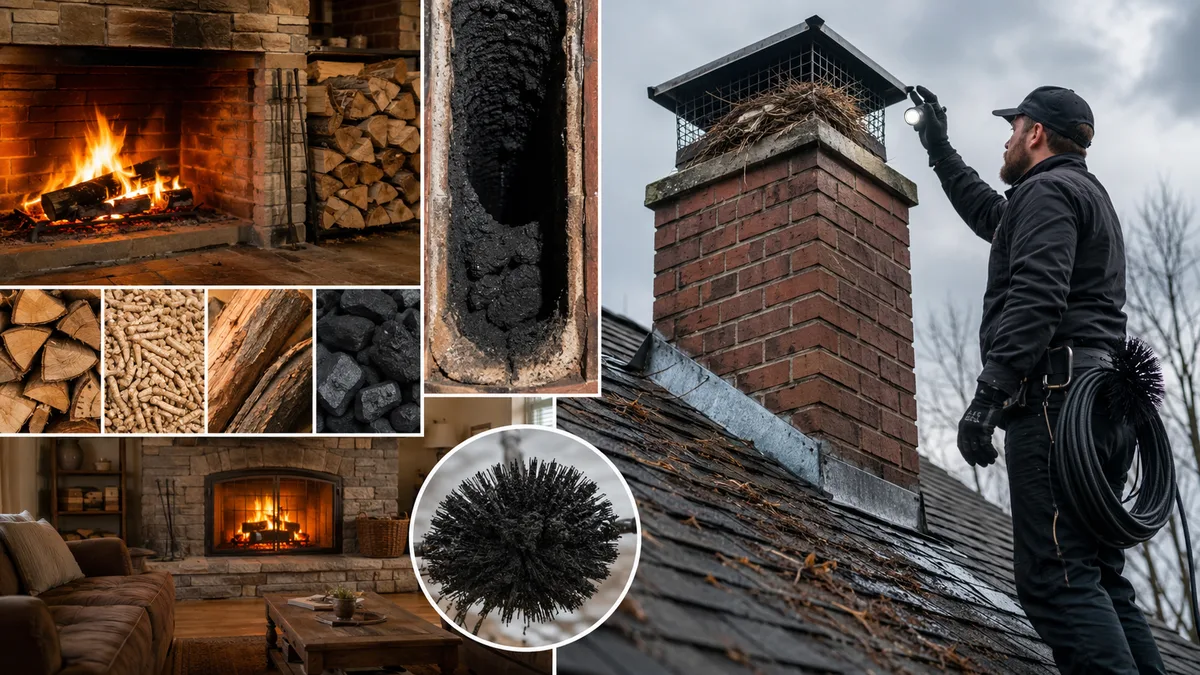 Technician checking chimney cap for nesting debris